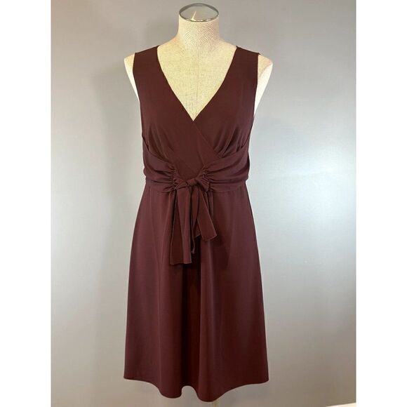 LOFT NWT Tie Front V-Neck Dress in Burgundy Size 4 - Picture 1 of 4